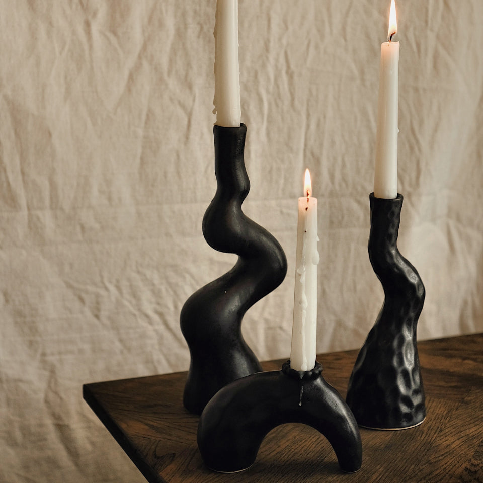 Set of black candlesticks Squiggles