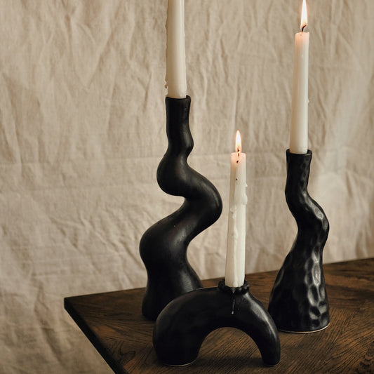 Set of black candlesticks Squiggles