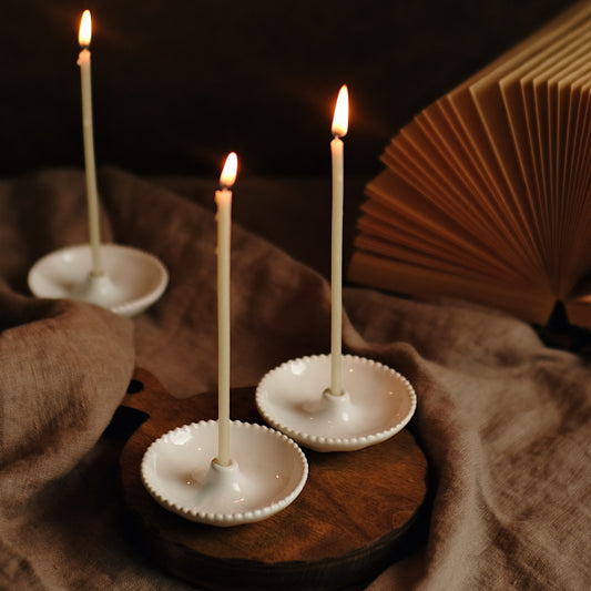 Candlestick for thin church candle White Pearl