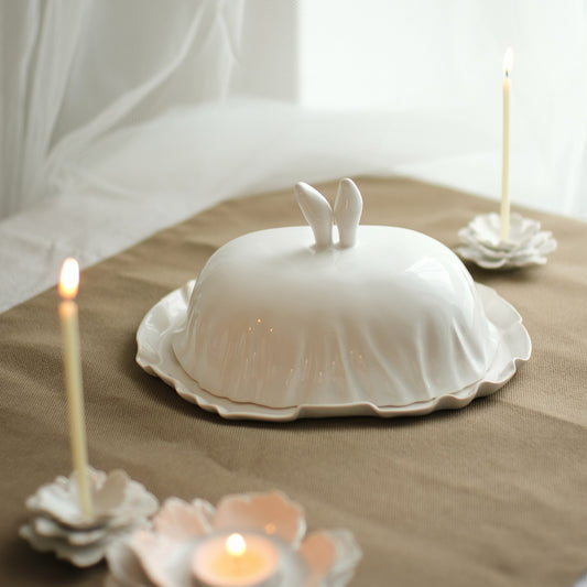Butter dish with rabbit ears
