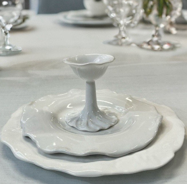 Egg Stand on a High Leg White Pearl